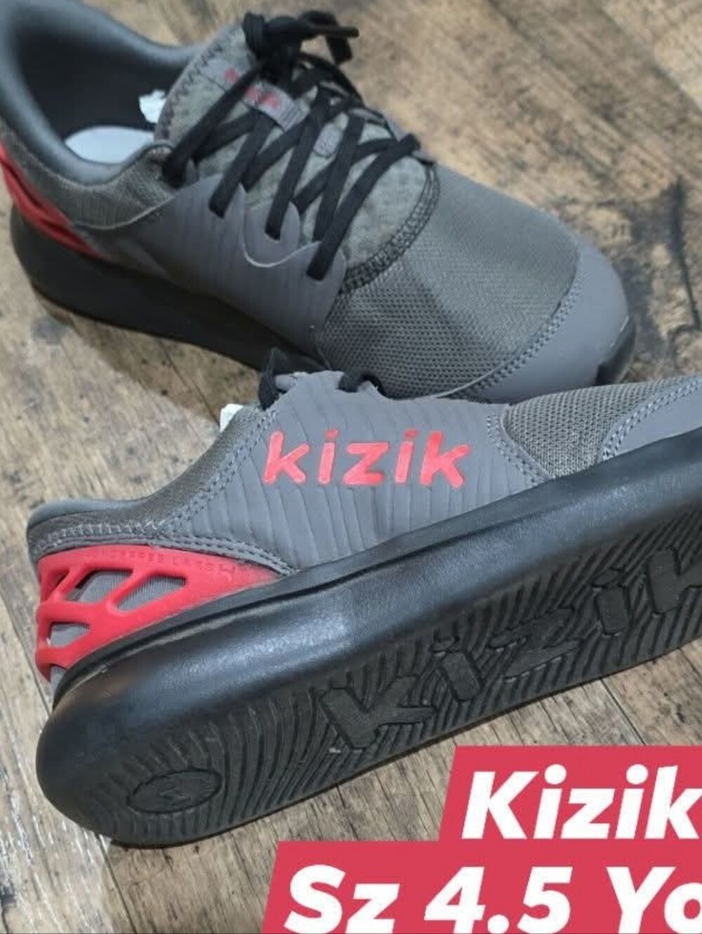 Kizik Kids Grey Slip-On Sneaker with Coral Accents Sz 4.5